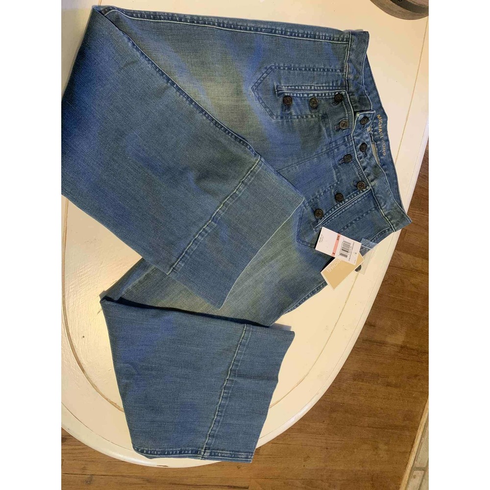 MICHAEL KORS Double Button Sailor Wide Leg Denim Jeans Womens Size 2 NWT
